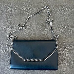 Stella McCartney Black Leather with silver Chain Falabella